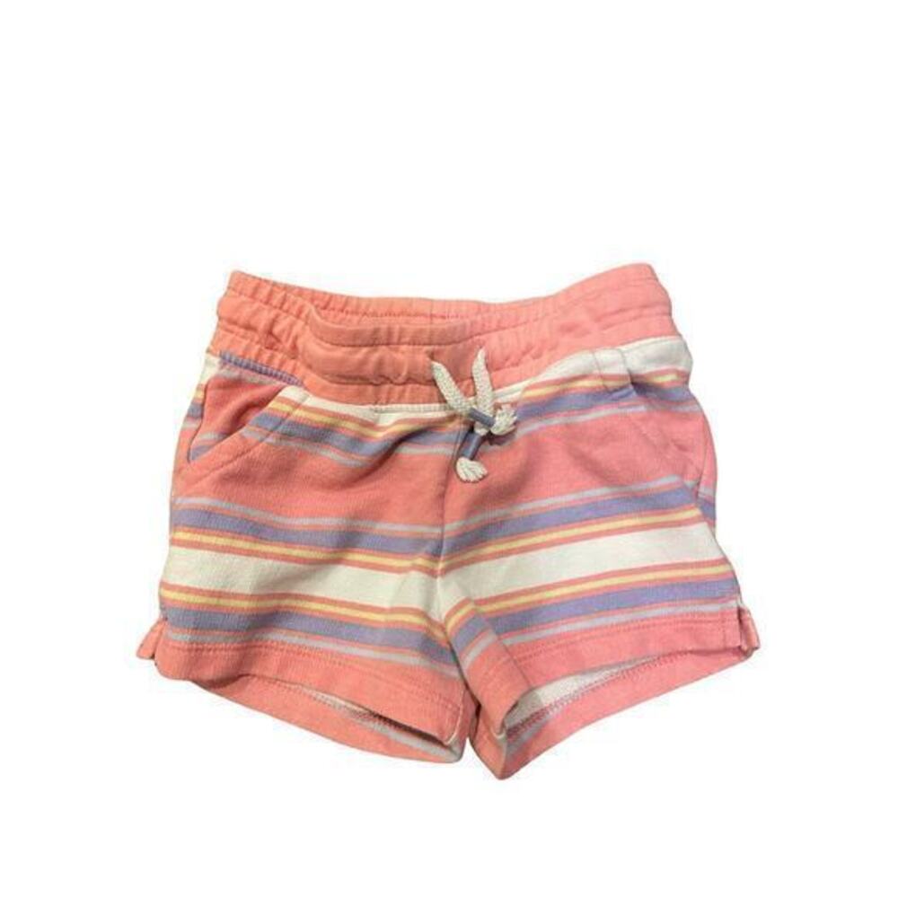 Cat & Jack Toddler Girl 3T Pink, Purple, Yellow & White Strip Drawstring Shorts‎